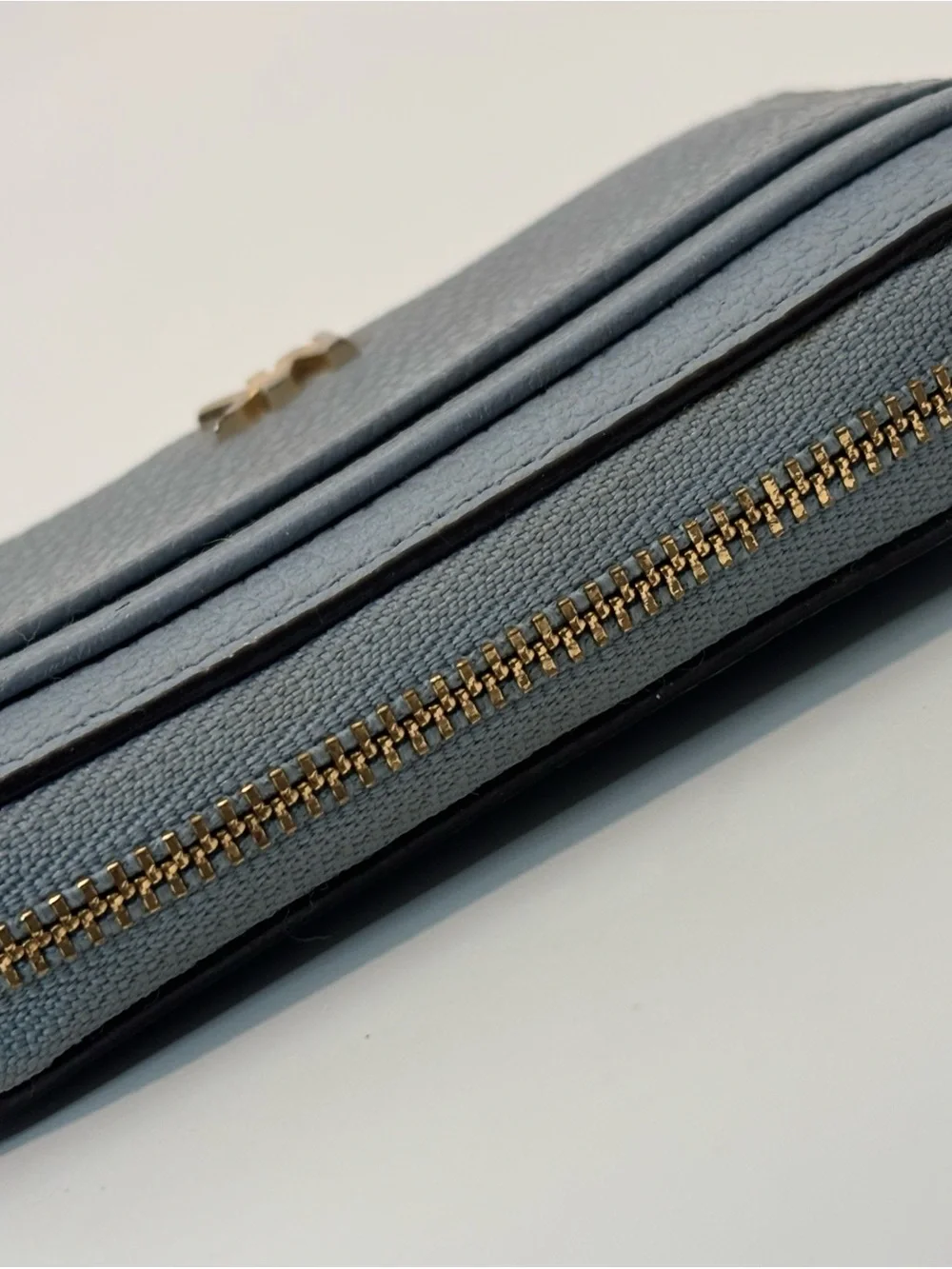 MICHAEL KORS ($138) Jet Set Travel Small  Steel Blue Pebbled Leather Wallet
